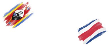 Beyaz Arkaplanda Eswatini ve Kosta Rika Bayrakları