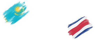 Beyaz Arkaplanda Kazakistan ve Kosta Rika Bayrakları