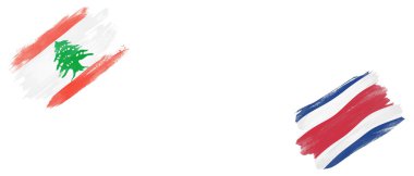 Beyaz Arkaplanda Lübnan ve Kosta Rika Bayrakları
