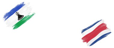 Beyaz Arkaplanda Lesotho ve Kosta Rika Bayrakları