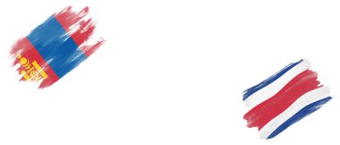 Beyaz Arkaplanda Moğolistan ve Kosta Rika Bayrakları