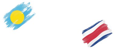 Beyaz Arkaplanda Palau ve Kosta Rika Bayrakları