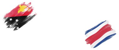 Beyaz Arkaplanda Papua Yeni Gine ve Kosta Rika Bayrakları