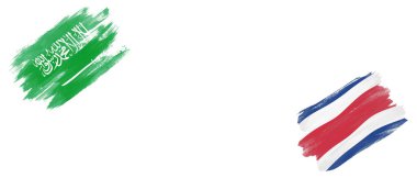 Beyaz Arkaplanda Suudi Arabistan ve Kosta Rika Bayrakları