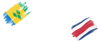 Beyaz Arkaplanda Aziz Vincent ve Grenadinler ve Kosta Rika Bayrakları