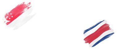 Beyaz Arkaplanda Singapur ve Kosta Rika Bayrakları