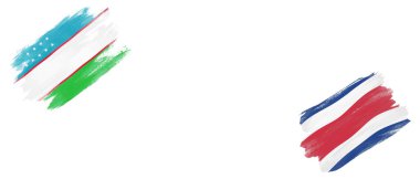 Özbekistan ve Kosta Rika Bayrakları Beyaz Arkaplanda