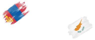 Beyaz Arkaplanda Moğolistan ve Kıbrıs Bayrakları