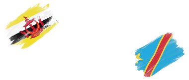 Beyaz Arkaplanda Brunei ve DR Kongo Bayrakları