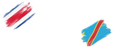 Beyaz Arkaplanda Kosta Rika ve DR Kongo Bayrakları