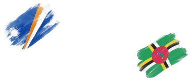 Beyaz Arkaplanda Marshall Adaları ve Dominica Bayrakları