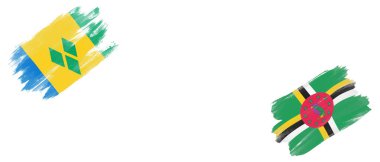 Saint Vincent ve Grenadinler ve Beyaz Arkaplanda Dominica Bayrakları