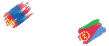 Beyaz Arkaplanda Moğolistan ve Eritre Bayrakları