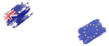 Avustralya ve Avrupa Birliği Bayrakları Beyaz Arkaplanda