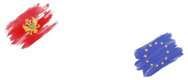 Karadağ ve Avrupa Birliği Bayraklarını Beyaz Arkaplanda