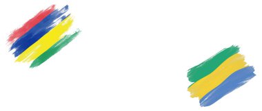 Mauritius ve Gabon Bayrakları Beyaz Arkaplanda