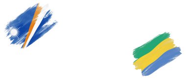 Beyaz Arkaplanda Marshall Adaları ve Gabon Bayrakları