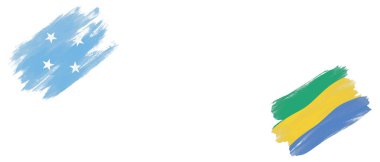 Beyaz Arkaplanda Mikronezya ve Gabon Bayrakları