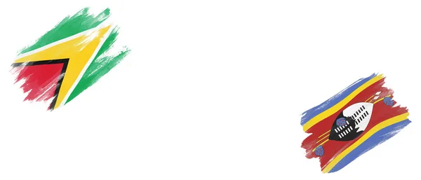ホワイトバックグラウンドのガイアナとエスワティニの旗 — ストック写真