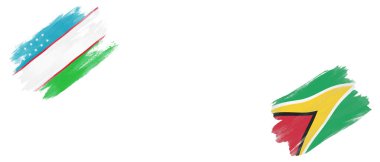 Özbekistan ve Guyana Bayrakları Beyaz Arkaplanda