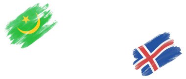 Moritanya ve İzlanda Beyaz Arkaplanda Bayrakları