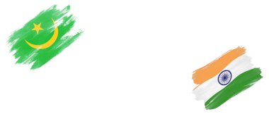 Moritanya ve Hindistan Beyaz Arkaplanda Bayraklar