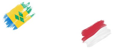 Saint Vincent ve Grenadinler ve Endonezya Bayrakları Beyaz Arkaplanda