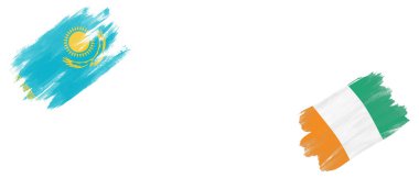 Beyaz Arkaplanda Kazakistan ve Fildişi Sahil Bayrakları