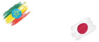 Etiyopya ve Japon Bayrakları Beyaz Arkaplanda