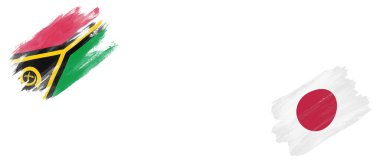 Vanuatu ve Japon Bayrakları Beyaz Arkaplanda