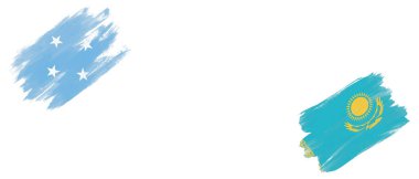 Beyaz Arkaplanda Mikronezya ve Kazakistan Bayrakları