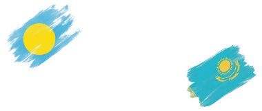 Beyaz Arkaplanda Palau ve Kazakistan Bayrakları