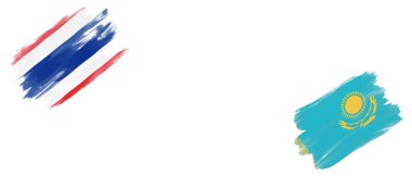Beyaz Arkaplanda Tayland ve Kazakistan Bayrakları