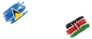 Beyaz Arkaplanda Aziz Lucia ve Kenya Bayrakları