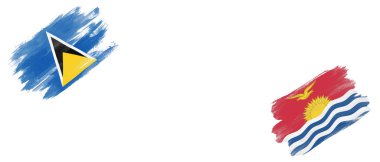 Beyaz Arkaplanda Aziz Lucia ve Kiribati Bayrakları