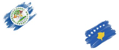 Belize ve Kosova Bayrakları Beyaz Arkaplanda