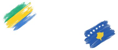 Beyaz Arkaplanda Gabon ve Kosova Bayrakları