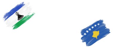 Lesotho ve Kosova Bayrakları Beyaz Arkaplanda