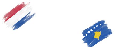 Beyaz Arkaplanda Hollanda ve Kosova Bayrakları