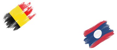 Beyaz Arkaplanda Belçika ve Laos Bayrakları