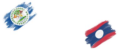 Beyaz Arkaplanda Belize ve Laos Bayrakları