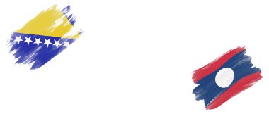 Beyaz Arkaplanda Bosna-Hersek ve Laos Bayrakları