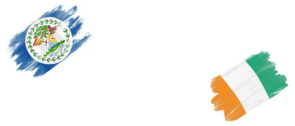 ホワイトバックグラウンドのベリーズとアイボリーコーストの旗 — ストック写真