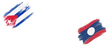 Beyaz Arkaplanda Küba ve Laos Bayrakları