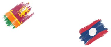 Beyaz Arkaplanda Sri Lanka ve Laos Bayrakları