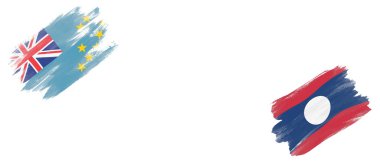 Tuvalu ve Laos Bayrakları Beyaz Arkaplanda