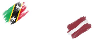 Saint Kitts ve Nevis ve Beyaz Arkaplanda Letonya Bayrakları