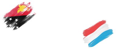 Papua Yeni Gine ve Lüksemburg Bayrakları Beyaz Arkaplanda