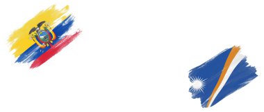 Beyaz Arkaplanda Ekvador ve Marshall Adaları Bayrakları