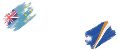Tuvalu ve Marshall Adaları Beyaz Arkaplanda Bayraklar